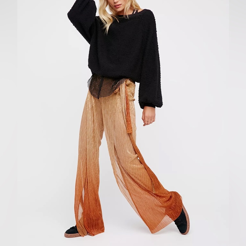 Nwt Bec & Bridge Indian Sunset Metallic Shimmer Wide Leg Trouser Pant Size 6 Us